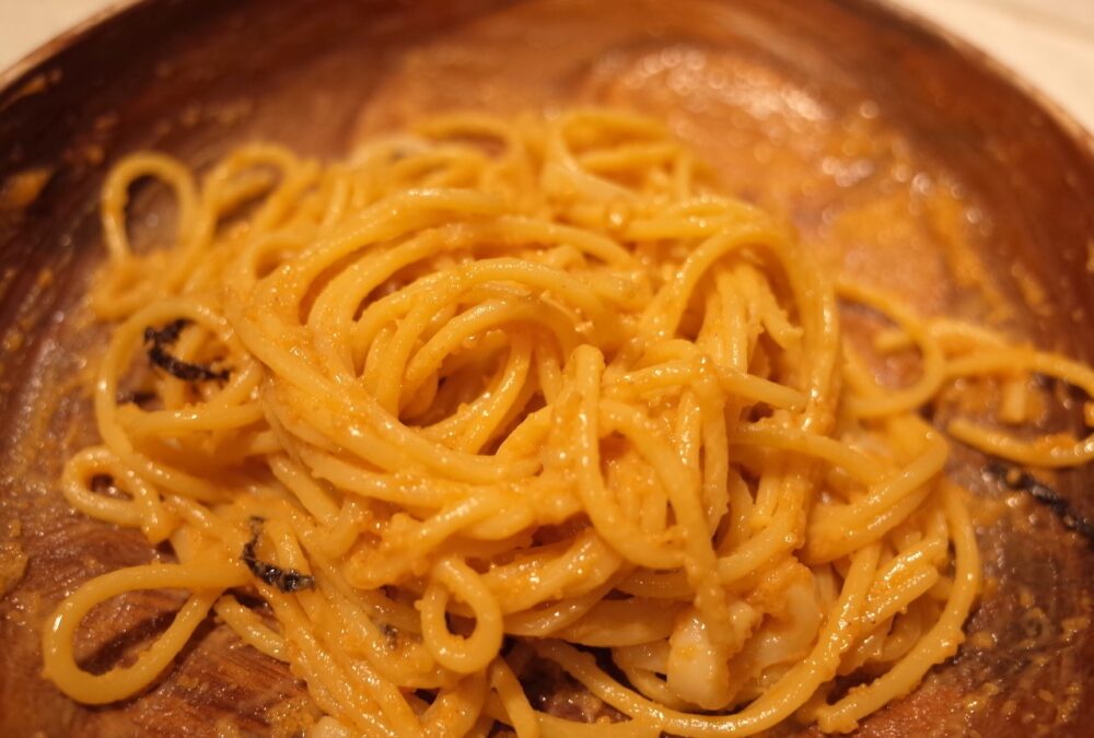 タラコとウニとイカのスパゲッティの表面