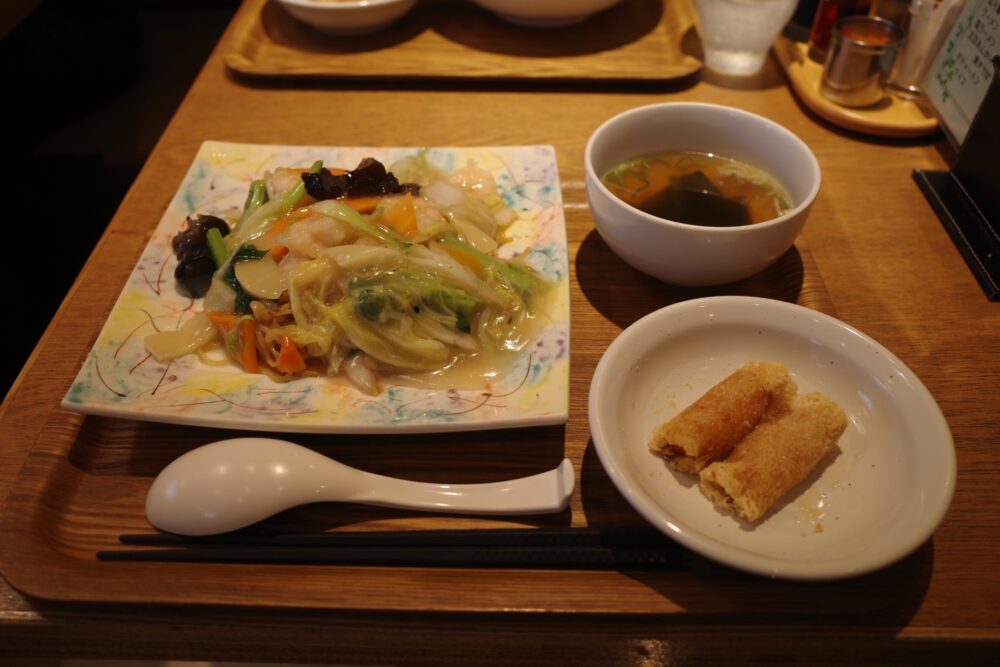 えびあんかけ焼きそば＋海鮮網目ミニ春巻