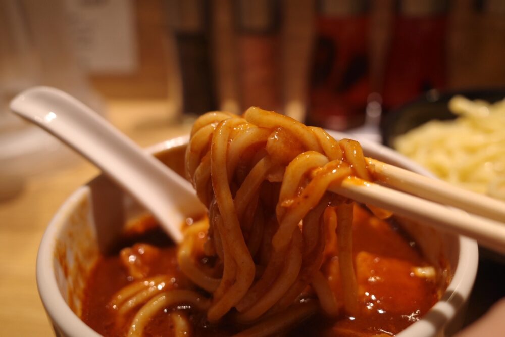 一口のつけ汁をつけた麺
