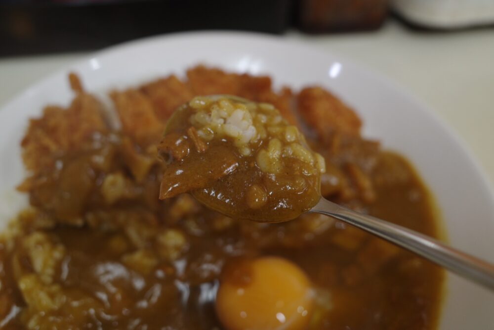 一口のチキンカツカレー