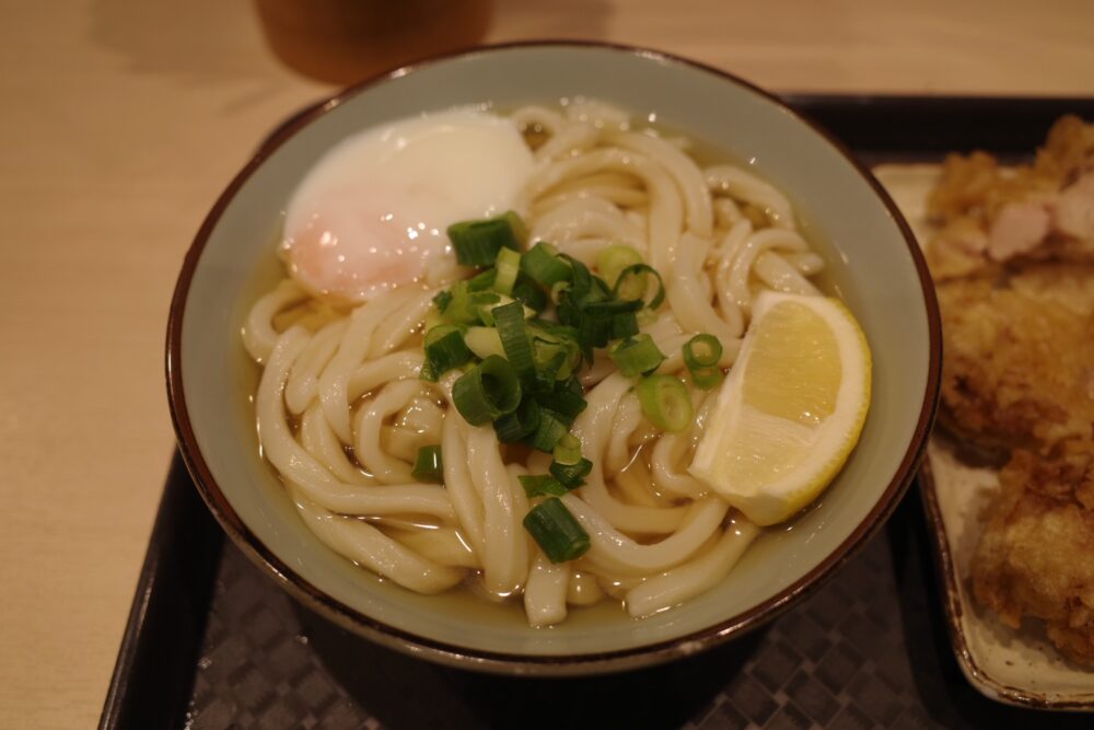 冷たいかけうどん+温泉卵