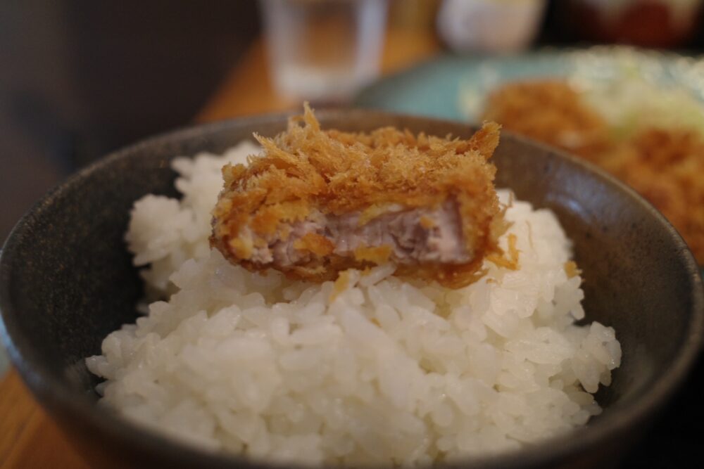 ヒレ一口かつをのせたご飯